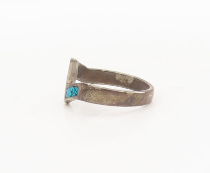 925 Silver Vintage Ring Southwestern Design Inlay Crushed Turquoise Sz 6 RG27551