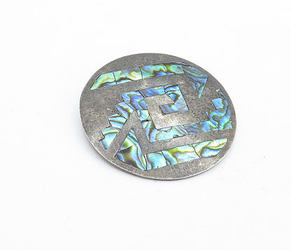 MEXICO 925 Sterling Silver  Vintage Abalone Shell Pattern Brooch Pin  BP1797