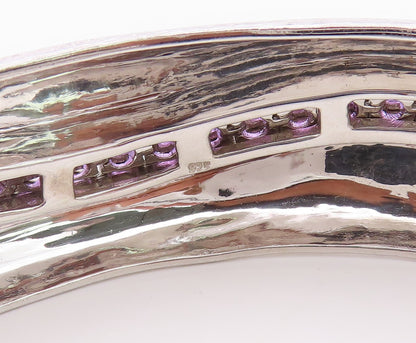 925 Sterling Silver Vintage Bracelet Modernist Amethyst Chain Inlay Cuff BT11351