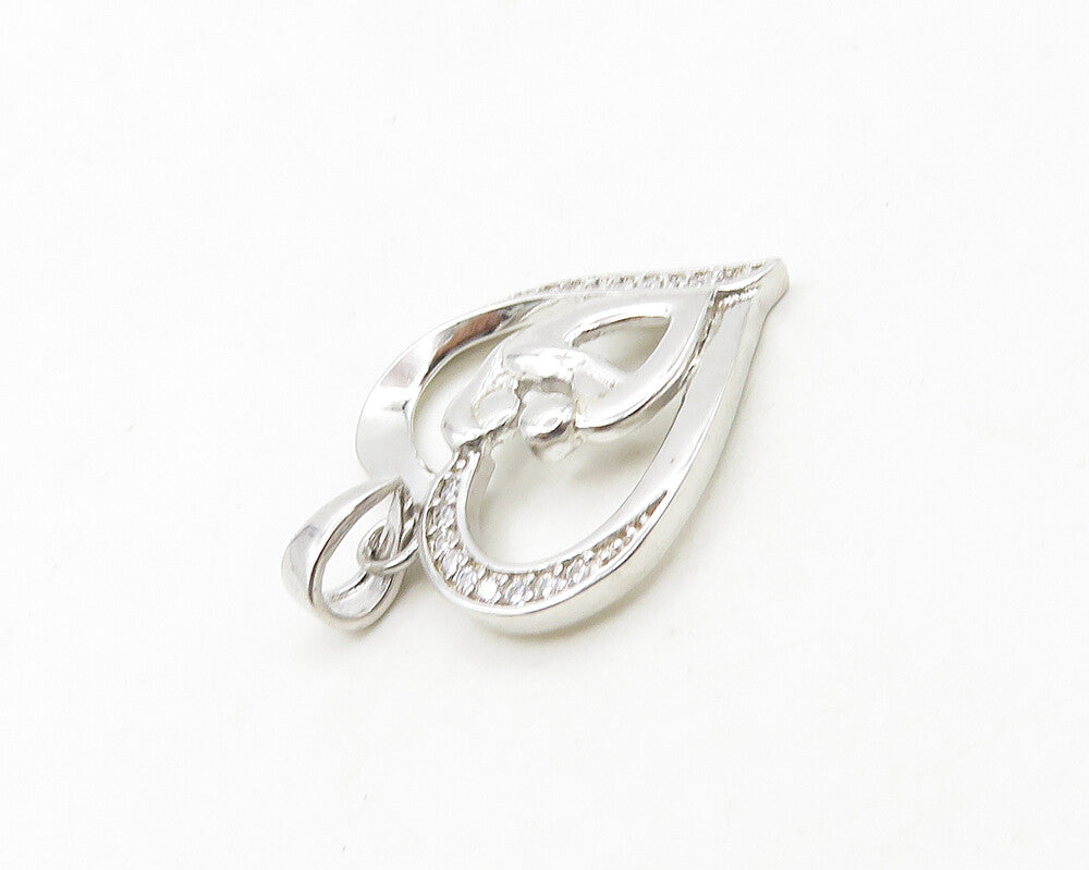 925 Sterling Silver  Cubic Zirconia Mom & Baby Love Heart Pendant  PT15158