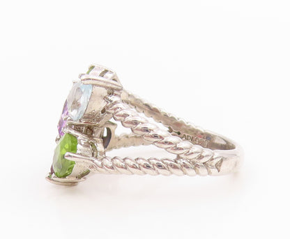 925 Sterling Silver Vintage Ring Elegant Multi Gemstone Cluster  Sz 7  RG35730