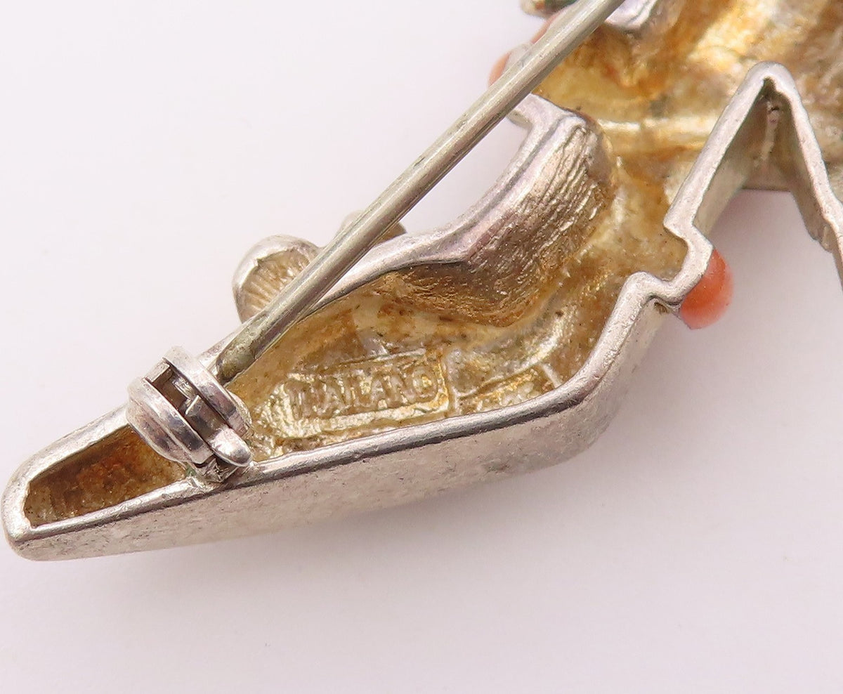 KENNETH JAY LANE 925 Silver  Vintage Enamel Floral Shoe Brooch Pin  BP8998