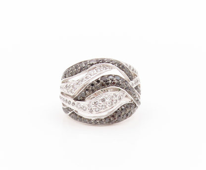 925 Sterling Silver Vintage Ring Swirly Wave Cutout Spinel CZ Inlay Sz 7 RG31840