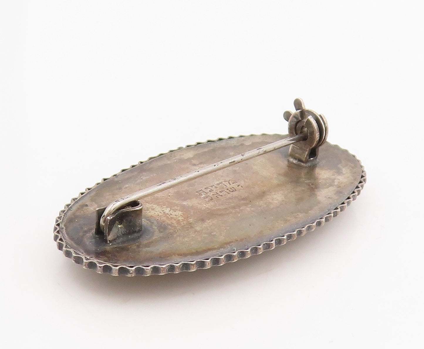 925 Sterling Silver Vintage Brooch ISRAEL Green Onyx Intricate Knotwork  BP12077