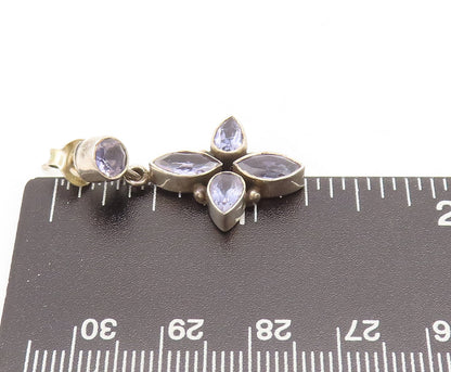 925 Sterling Silver  Vintage Purple Topaz Petal Drop Floral Earrings  EG12665