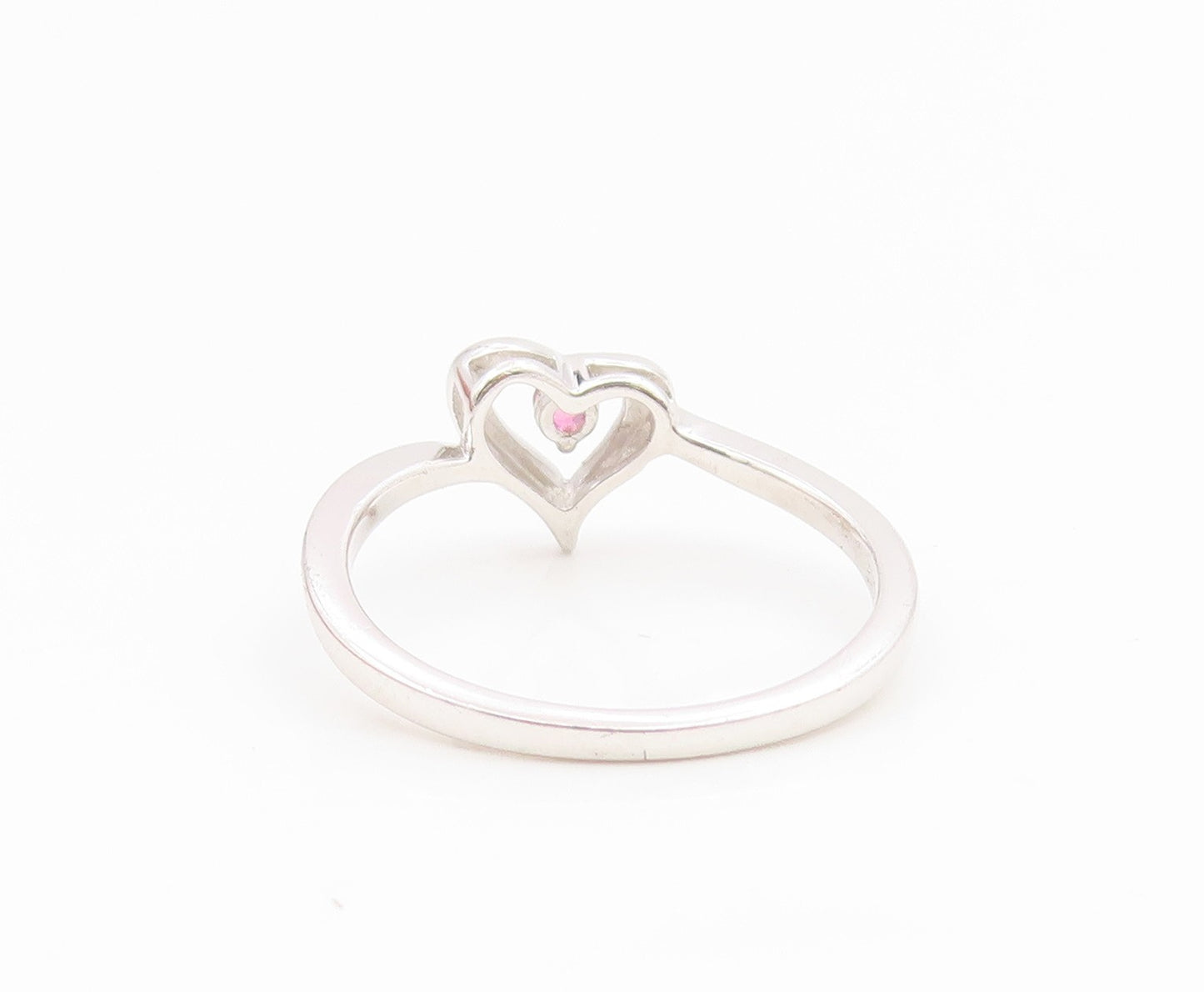 925 Sterling Silver Vintage Ring Pink Topaz Love Heart Band  Sz 6.5  RG35119