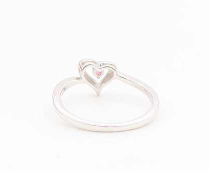 925 Sterling Silver Vintage Ring Pink Topaz Love Heart Band  Sz 6.5  RG35119
