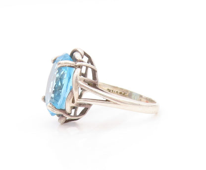 925 Sterling Silver Vintage Ring Large Oval Blue CZ Twisted Rope SZ 9  RG32127