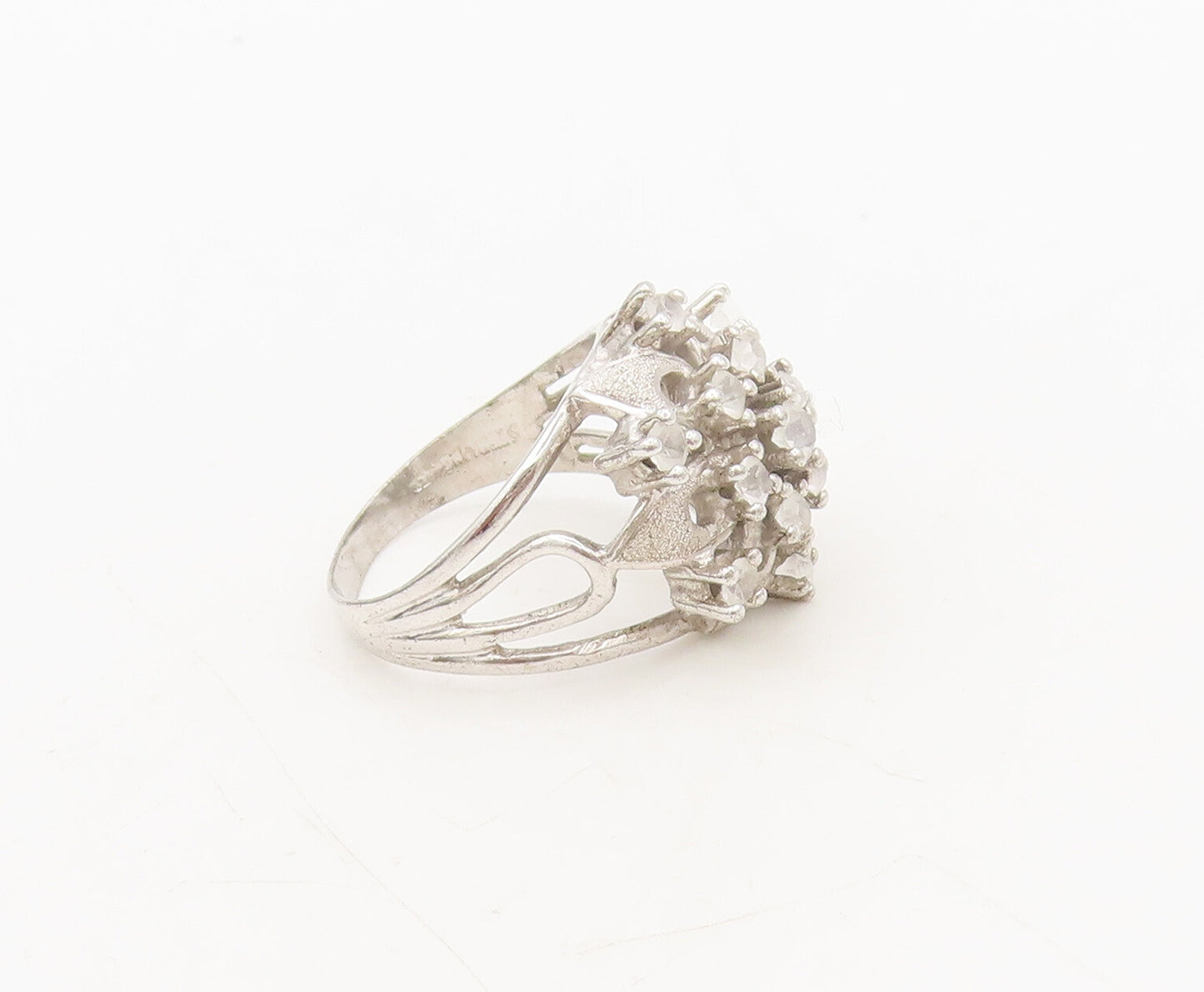 UNCAS 925 Sterling Silver  Vintage Topaz Beaded Floral Cutout Ring Sz 8  RG27335