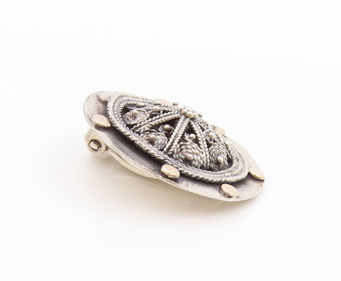 10k Gold 925 Sterling Silver Vintage Earrings Star Clip Knobbed Design  EG13524
