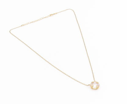 925 Sterling Silver Vintage Necklace Gold Plated Elegant Quartz & CZ  NE4849
