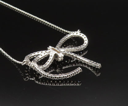 925 Sterling Silver  Vintage Dainty Sparkly Topaz Bow Tie Necklace  NE3908