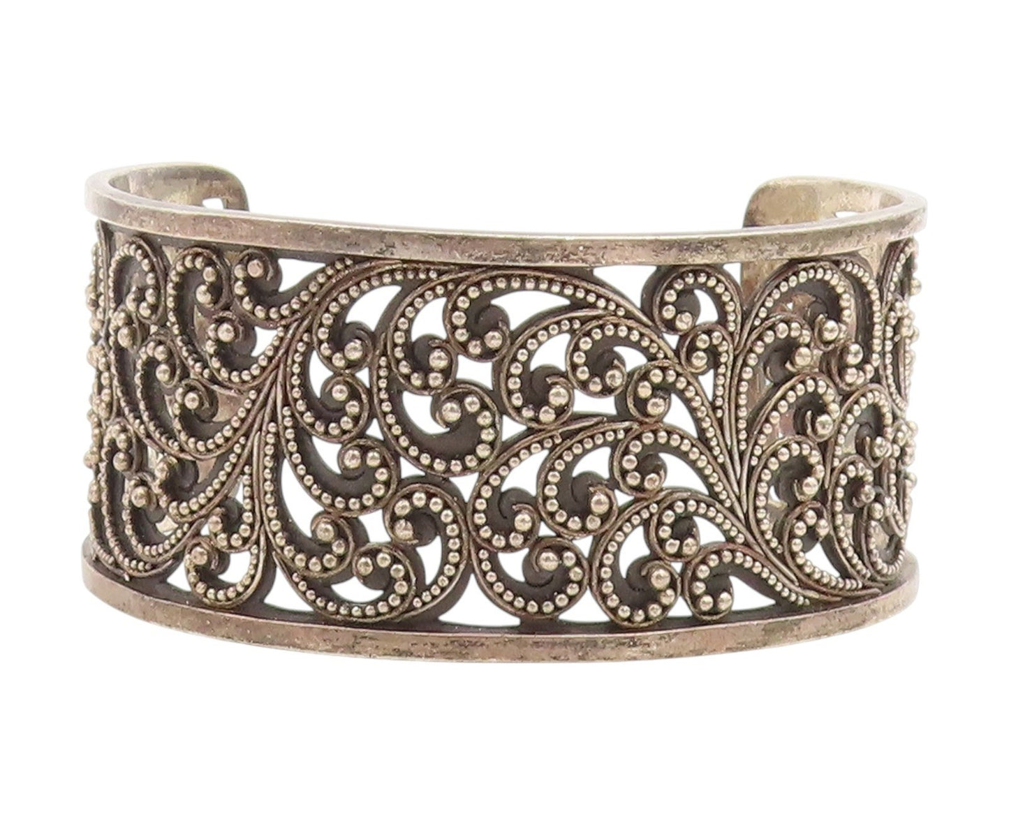 925 Sterling Silver Vintage Bracelet Lois Hill Beaded Scrollwork Cuff  BT11440