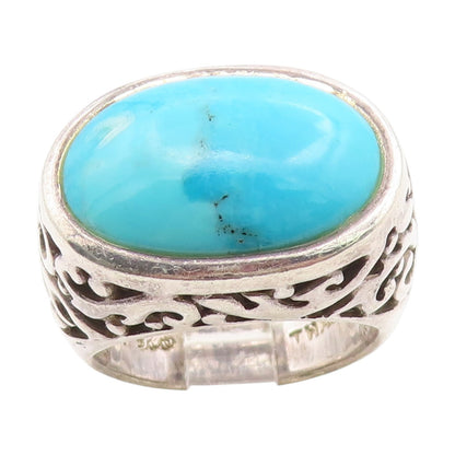 925 Sterling Silver Vintage Ring Oval Turquoise Open Scrollwork  Sz 7  RG34665