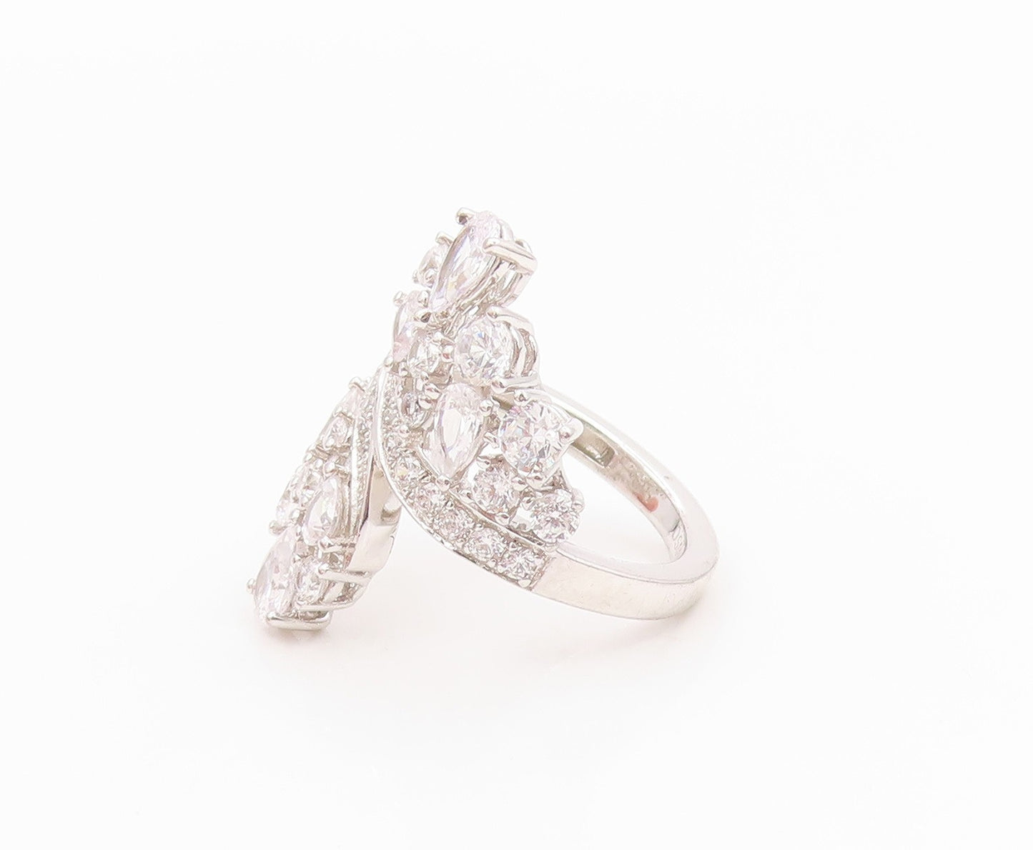 925 Sterling Silver Vintage Ring Multi Shape CZ Elegant Bypass  Sz 6.5  RG35526