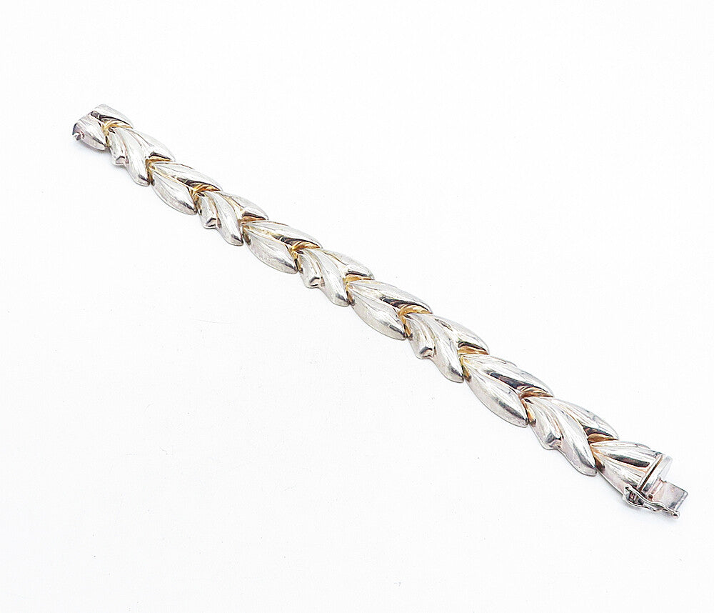 925 Sterling Silver Vintage Shiny Fluted Hinge Link Chain Bracelet BT1848