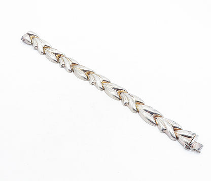 925 Sterling Silver Vintage Shiny Fluted Hinge Link Chain Bracelet BT1848