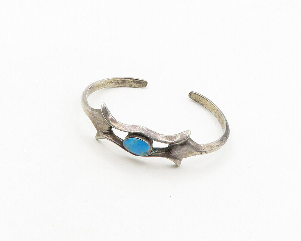 ZUNI NAVAJO 925 Silver  Vintage Turquoise Petite Smooth Cuff Bracelet  BT7708