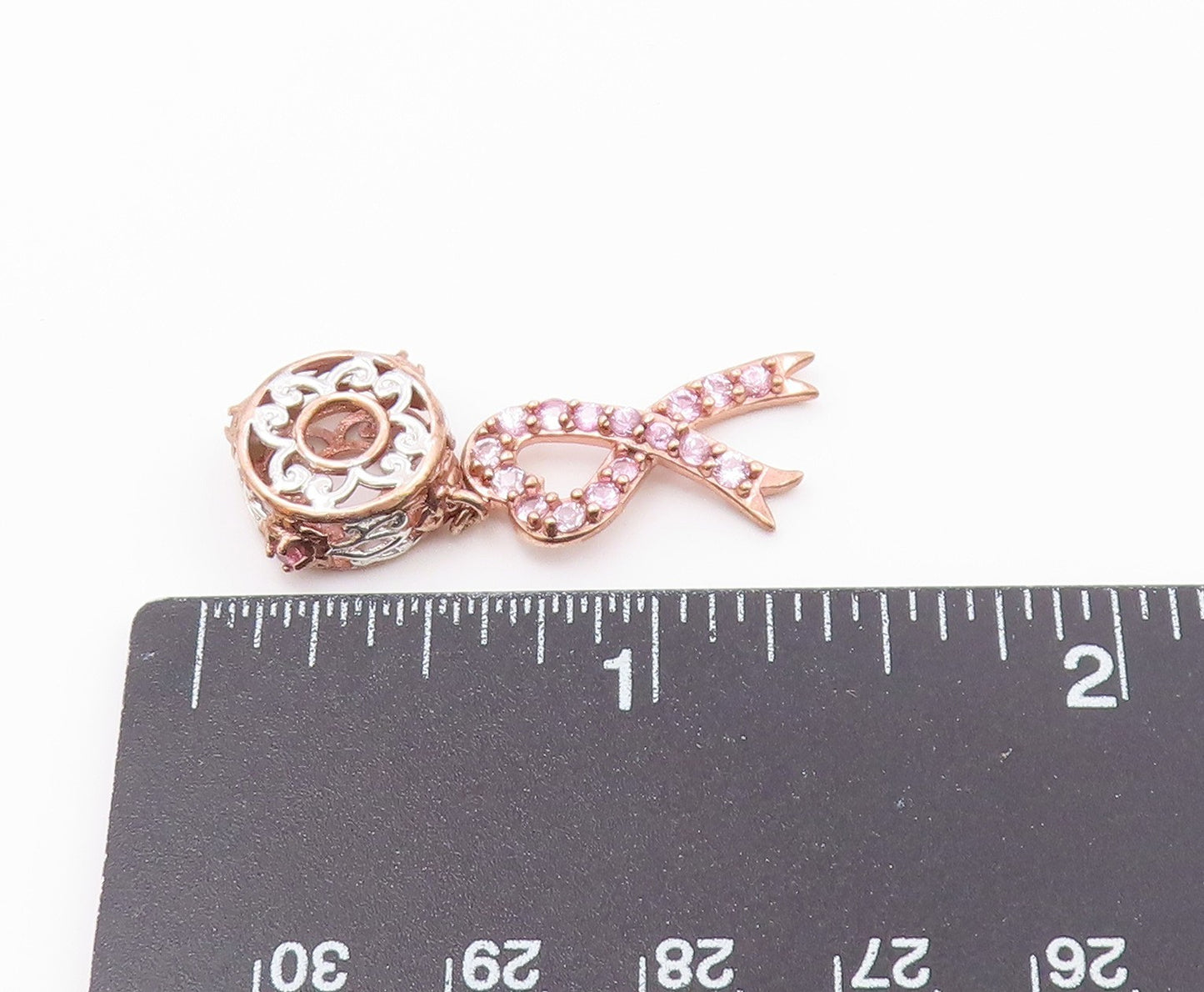 925 Sterling Silver Vintage Pink Topaz Rose Gold Plated Ribbon Pendant PT18416