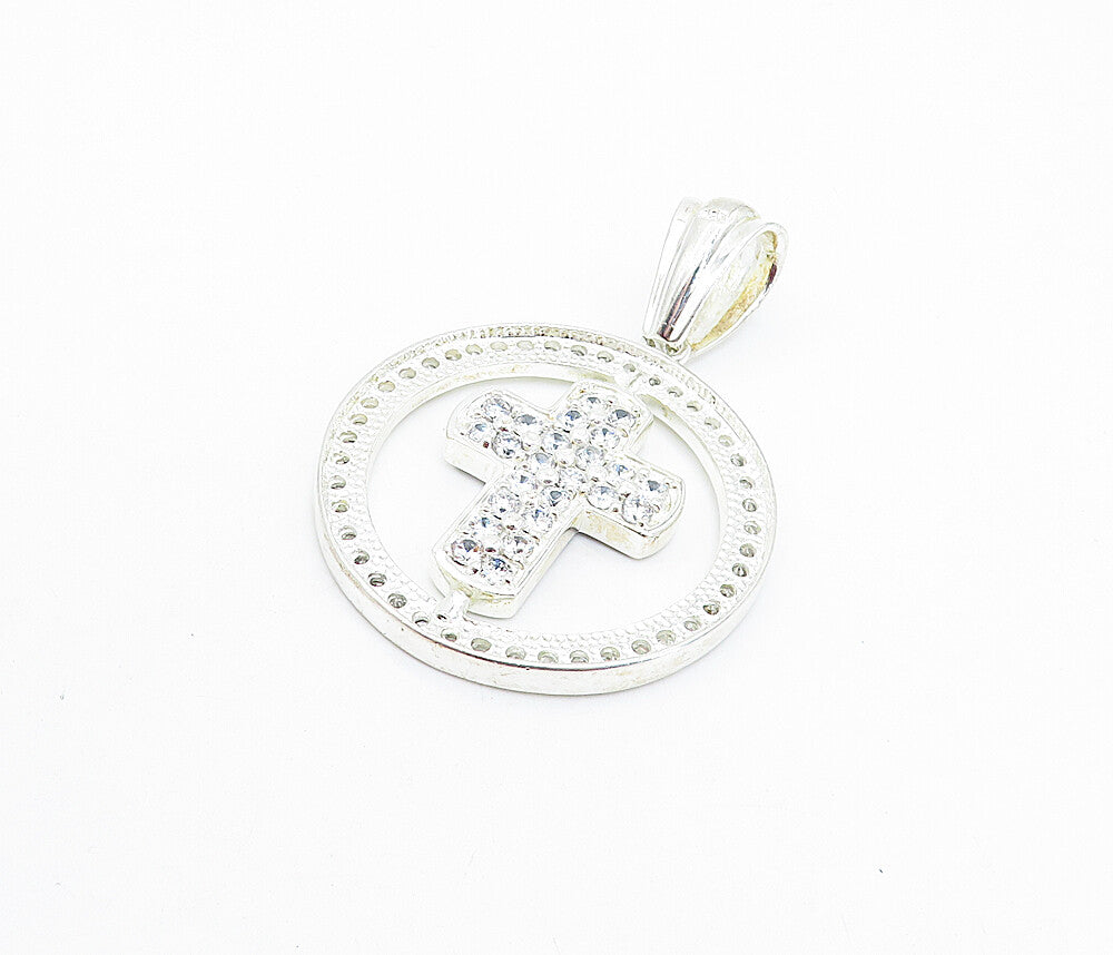 925 Sterling Silver  Cubic Zirconia & Topaz Religious Cross Pendant  PT5222