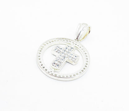 925 Sterling Silver  Cubic Zirconia & Topaz Religious Cross Pendant  PT5222