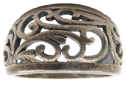 925 Sterling Silver  Vintage Dark Tone Open Swirl Dome Band Ring Sz 7  RG11537