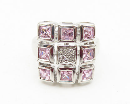 925 Sterling Silver  Pink & White Topaz Grid Cocktail Ring Sz 6  RG11840