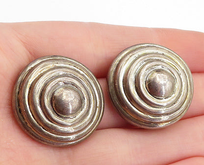 JONDELL MEXICO 925 Silver  Vintage Round Spiral Dome Pierce Earrings  EG2379