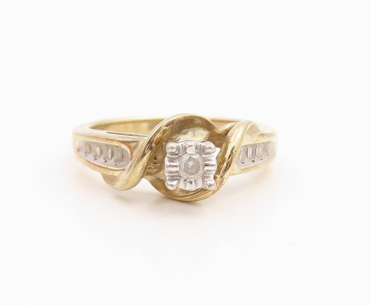 925 Sterling Silver Vintage Ring Gold Plated Real Diamonds Band  Sz 6.5  RG35383