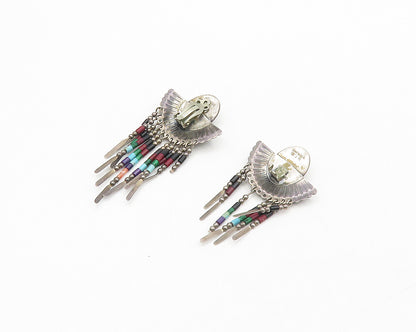 Q.T. NAVAJO 925 Silver Vintage Black Onyx & Multi Stone Drop Earrings EG9193