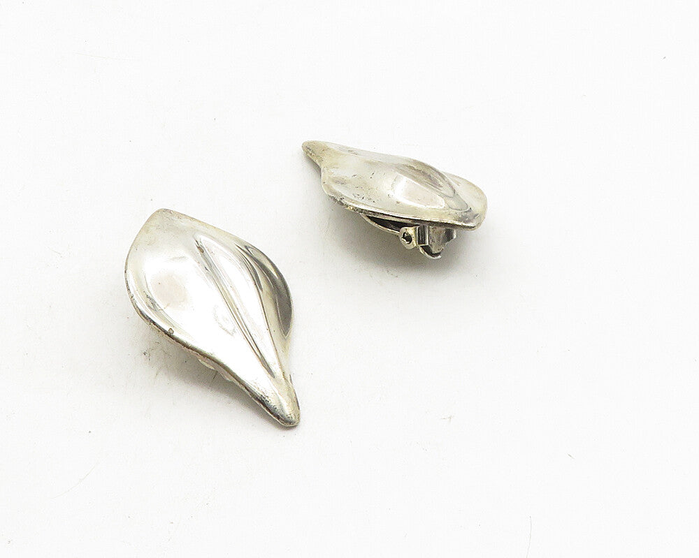 MEXICO 925 Sterling Silver  Vintage Shiny Smooth Non Pierce Earrings  EG5324