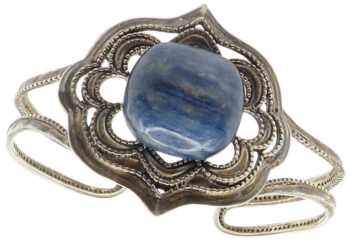 BARSE 925 Sterling Silver  Vintage Kyanite Floral Motif Cuff Bracelet  BT5733