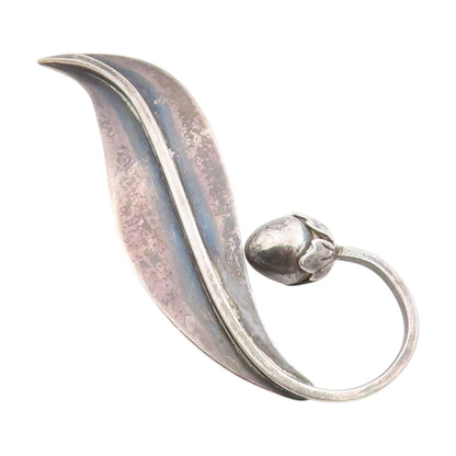 925 Sterling Silver Vintage Brooch TAXCO Curled Leaf & Budded Stem Pin  BP11957