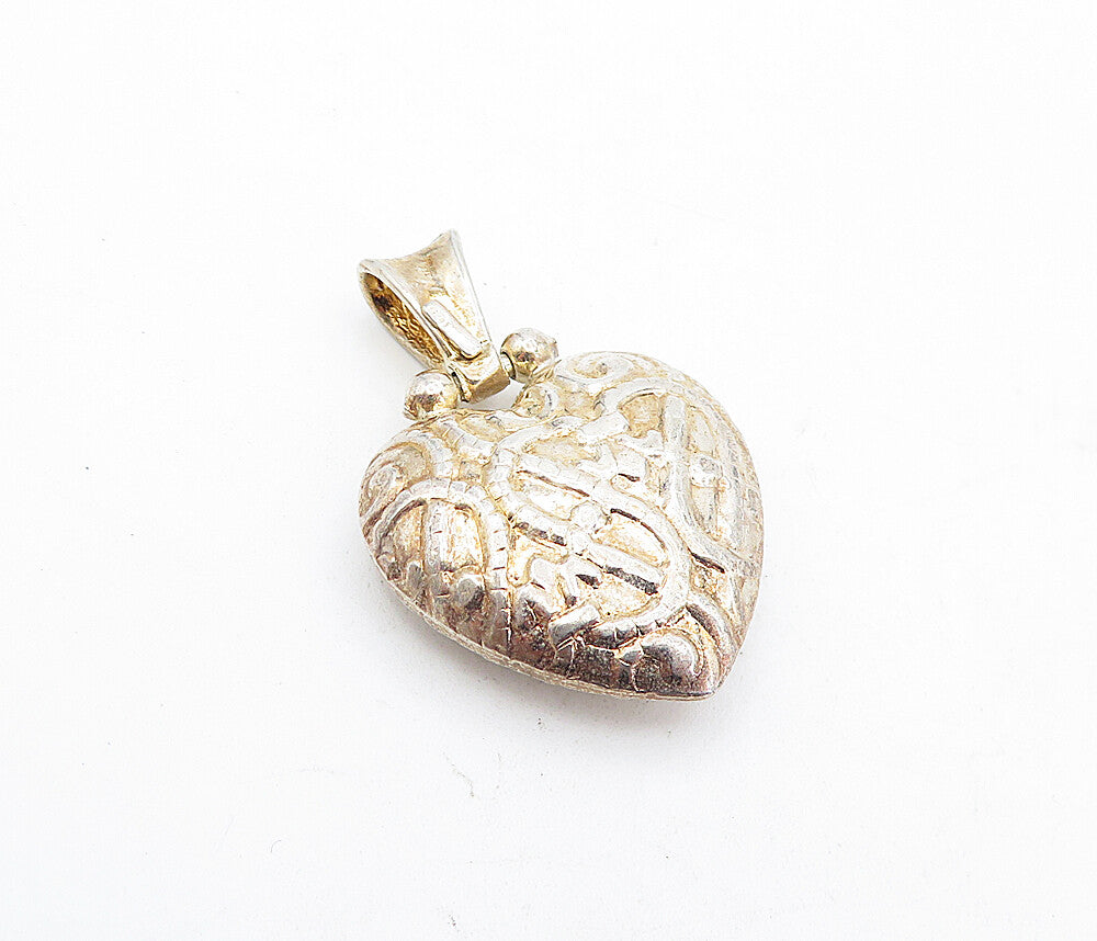 925 Sterling Silver  Vintage Shiny Hollow Swirl Love Heart Pendant  PT3477