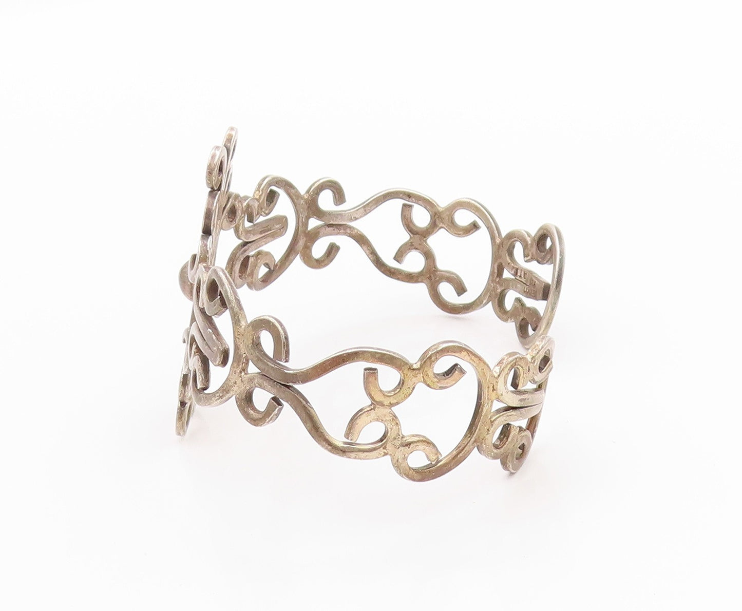 925 Sterling Silver Vintage Bracelet MEXICO Swirly Floral Design Cutout  BT11327