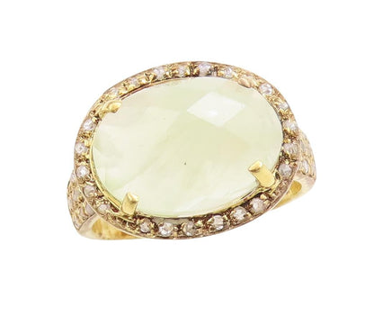 925 Sterling Silver Vintage Ring Gold Plated Diamonds & Gemstone  Sz 7  RG30627