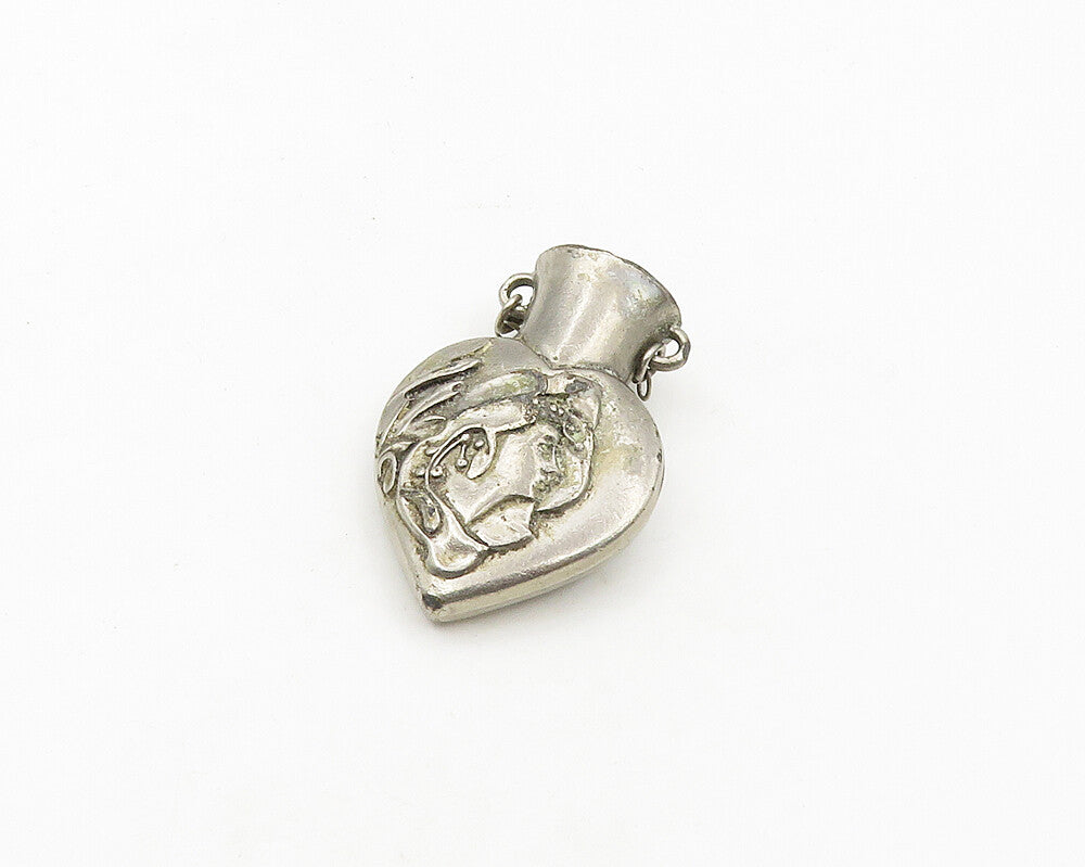925 Sterling Silver  Vintage Woman Love Heart Vase Dark Tone Pendant  PT15068
