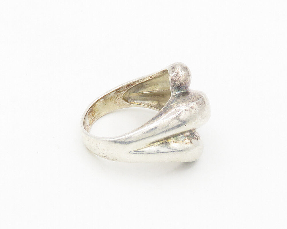 925 Sterling Silver  Vintage Shiny Fluted Bypass Band Ring Sz 8  RG18893