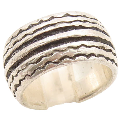925 Sterling Silver Vintage Ring Wavy Patterned Statement Band  Sz 8  RG36769