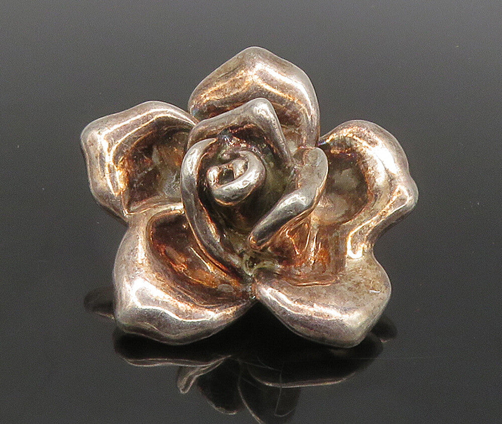 BAT AMI 925 Silver  Vintage Shiny Hollow Rose Flower Motif Brooch Pin  BP6388