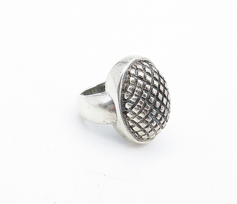 DESIGNER 925 Silver  Vintage Dark Tone Etched Oval Dome Band Ring Sz 6  RG4691