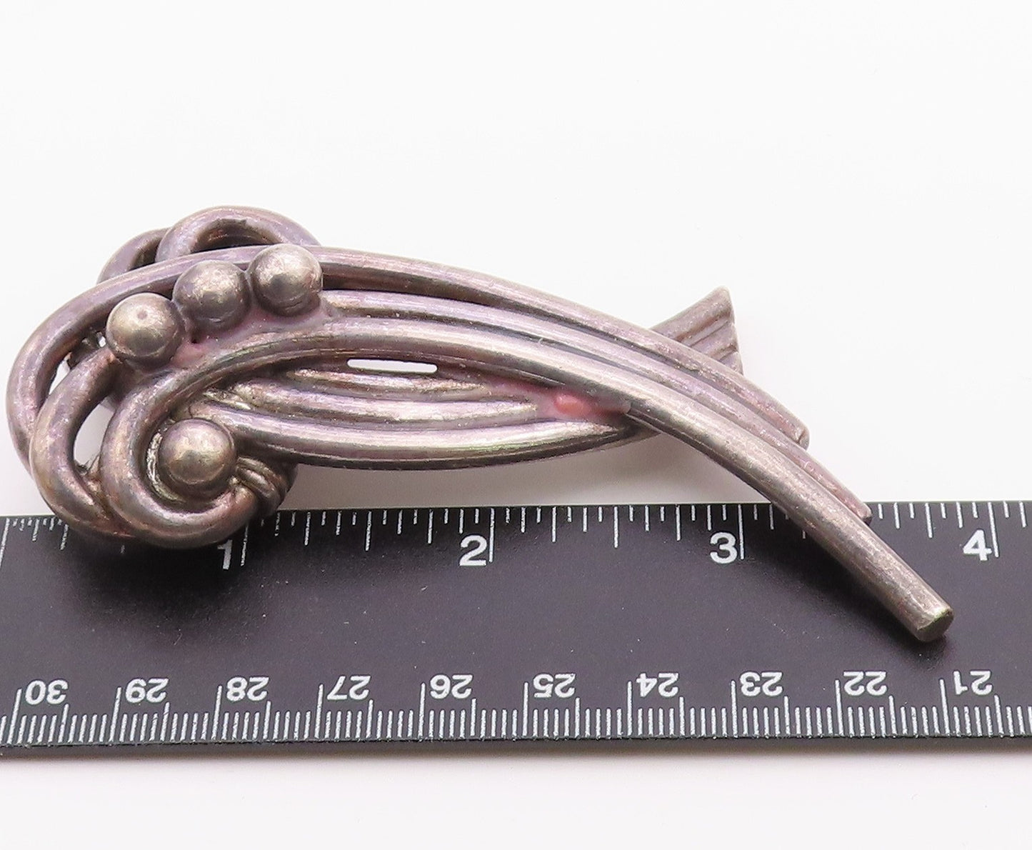 925 Sterling Silver  Vintage Heavy Large Dark Tone Ribbon Brooch Pin  BP8786