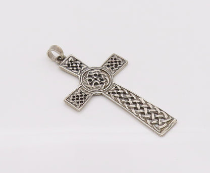 925 Sterling Silver  Vintage Braded Rope Carved Cross Pendant PT22147