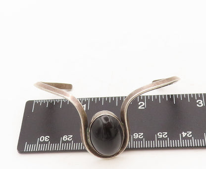 925 Sterling Silver Vintage Bracelet MANIQUIS Solid Designer Onyx Cuff  BT10233