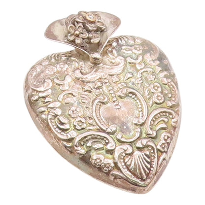 14K GOLD & 925 Silver  Vintage Hollow Floral Genuine Diamond Pendant  PT21178