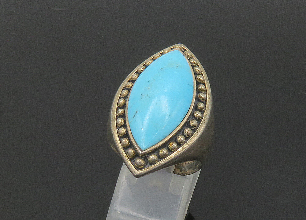 925 Sterling Silver  Vintage Turquoise Pointed Oval Cocktail Ring Sz 9 RG21386