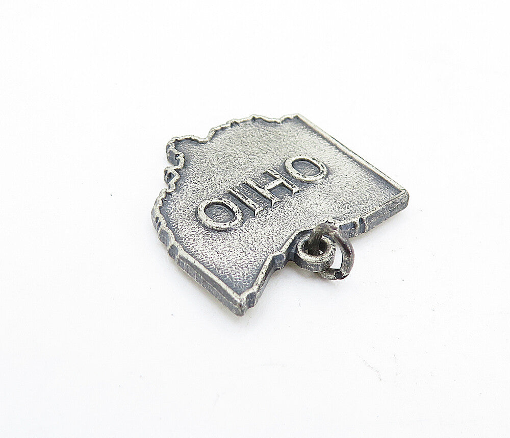 925 Sterling Silver  Vintage Oxidized Ohio Buckeye State Drop Pendant  PT4775