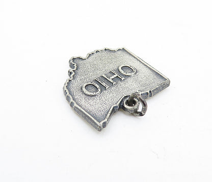 925 Sterling Silver  Vintage Oxidized Ohio Buckeye State Drop Pendant  PT4775