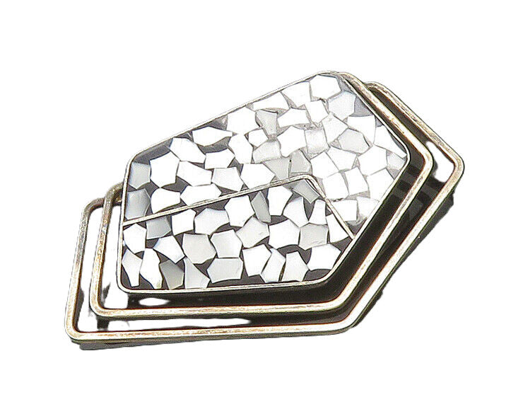 ISRAEL 925 Sterling Silver  Vintage Mother Of Pearl Mosaic Brooch Pin  BP8413