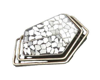 ISRAEL 925 Sterling Silver  Vintage Mother Of Pearl Mosaic Brooch Pin  BP8413